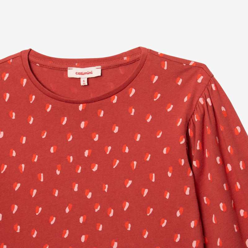 T-shirt fille brique imprimé bicolore en coton recyclé rouge Catimini