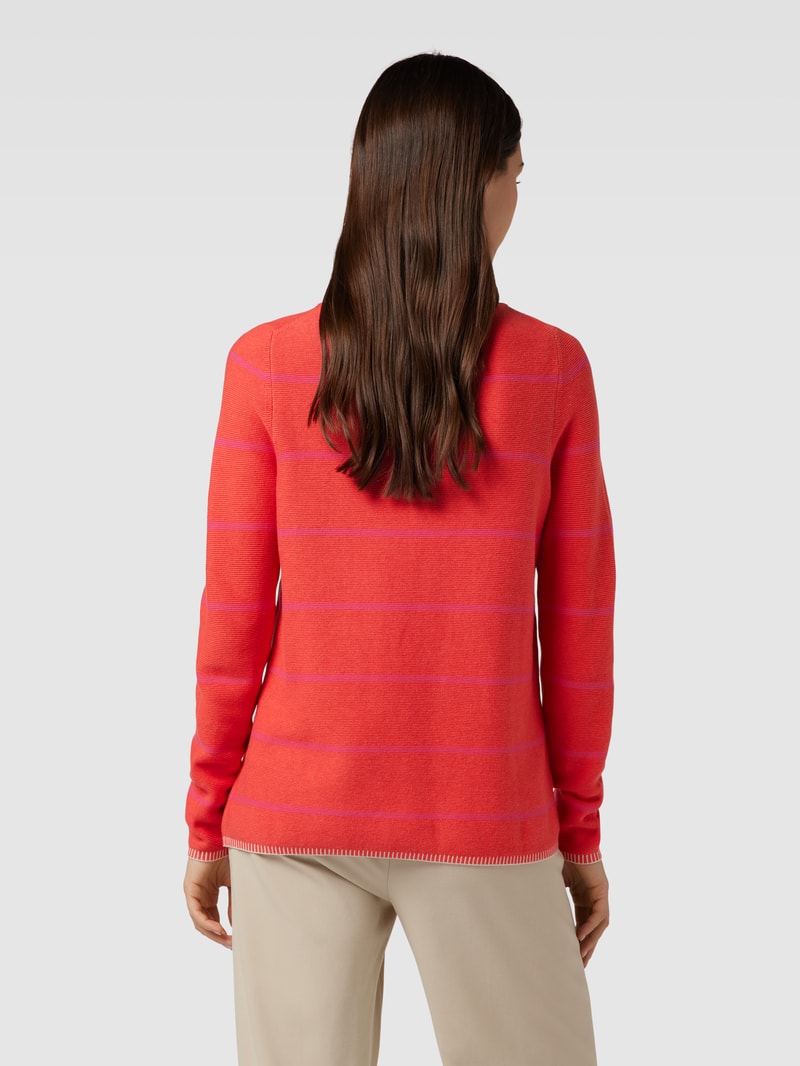 Strickpullover mit Streifenmuster in dunkel orange meliert