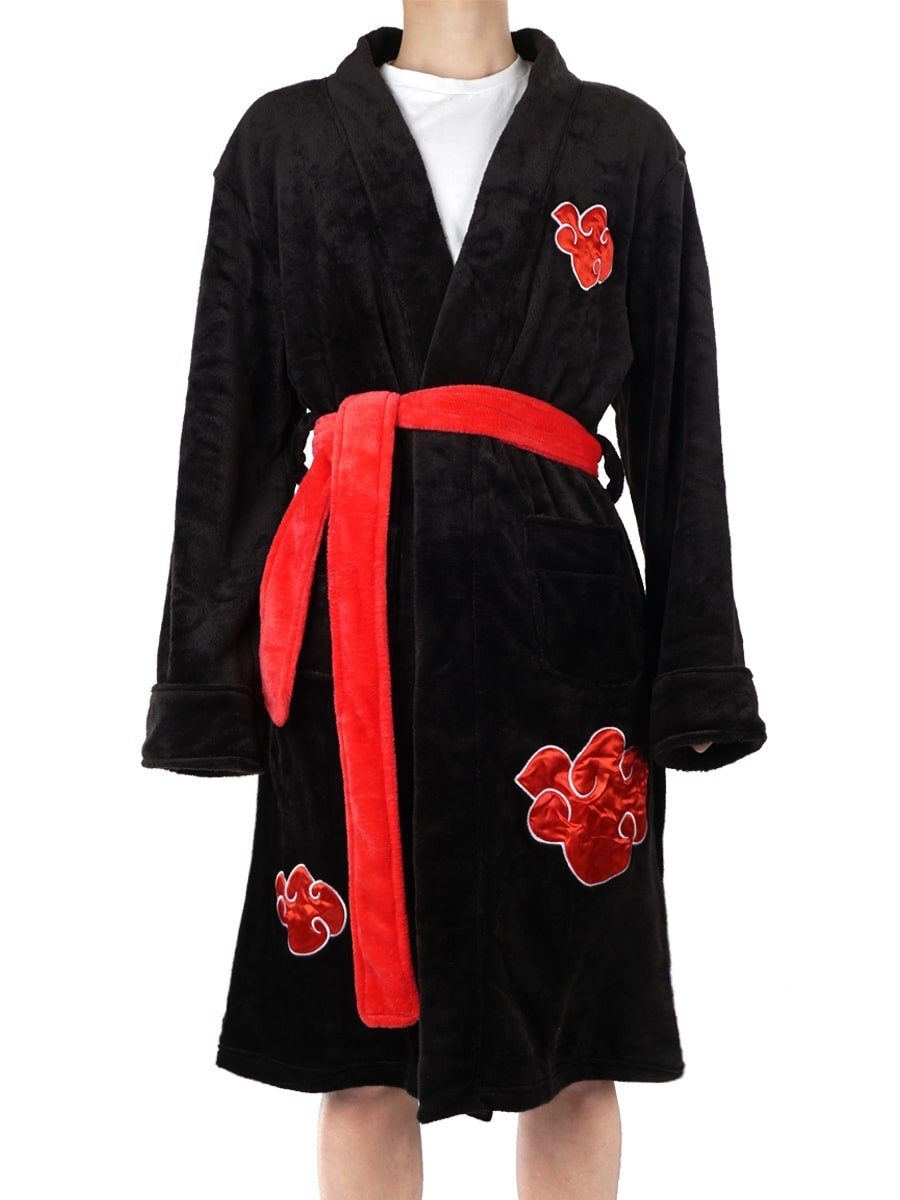 GalaxyCat Bademantel Kuscheliger Akatsuki Bademantel mit aufgenähten Wolken, Größen: M - L, Polyester, Bademantel, Gürtel, Gürtel, Akatsuki Bademantel mit gestickten Wolken