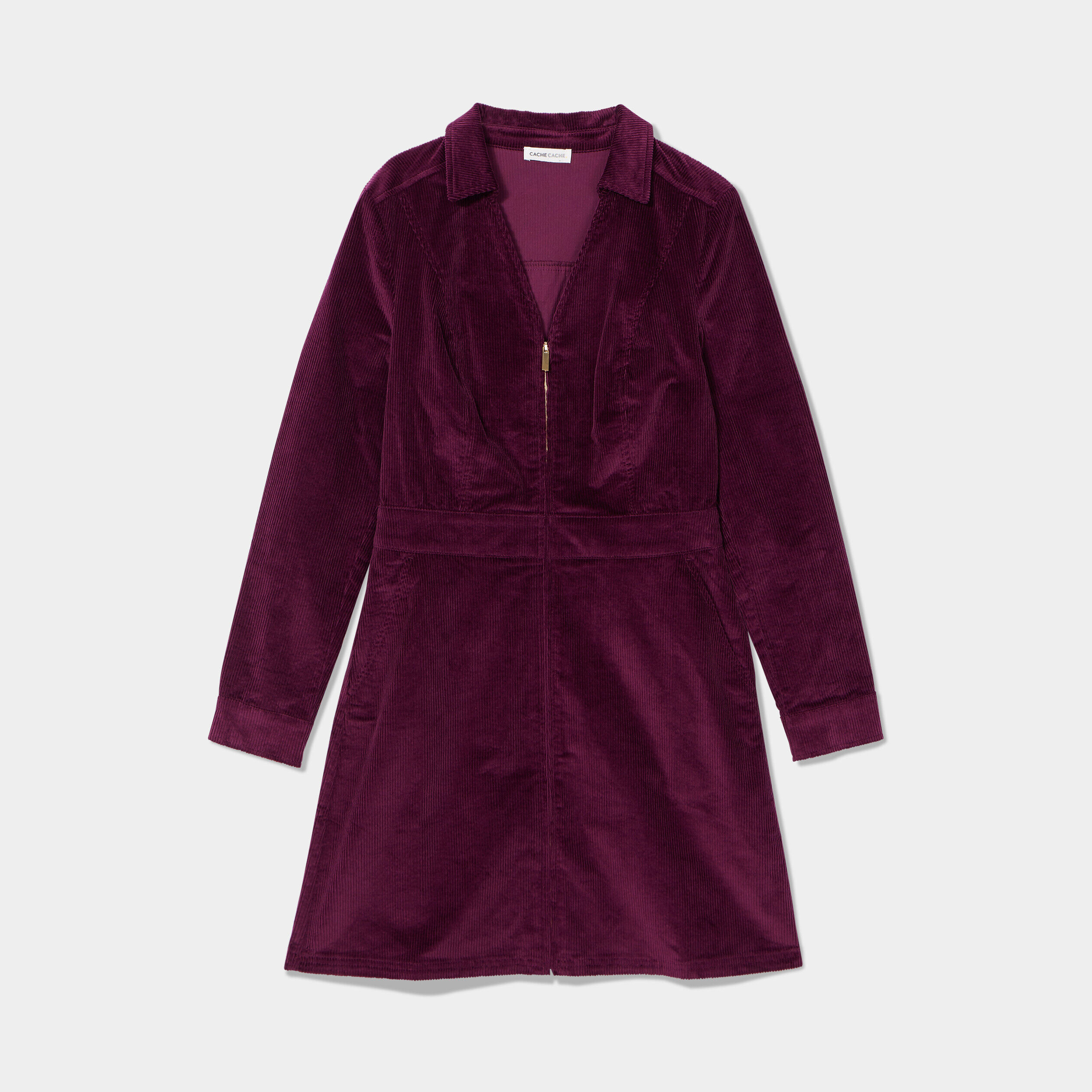Robe trapèze velours zippée prune femme | Cache Cache