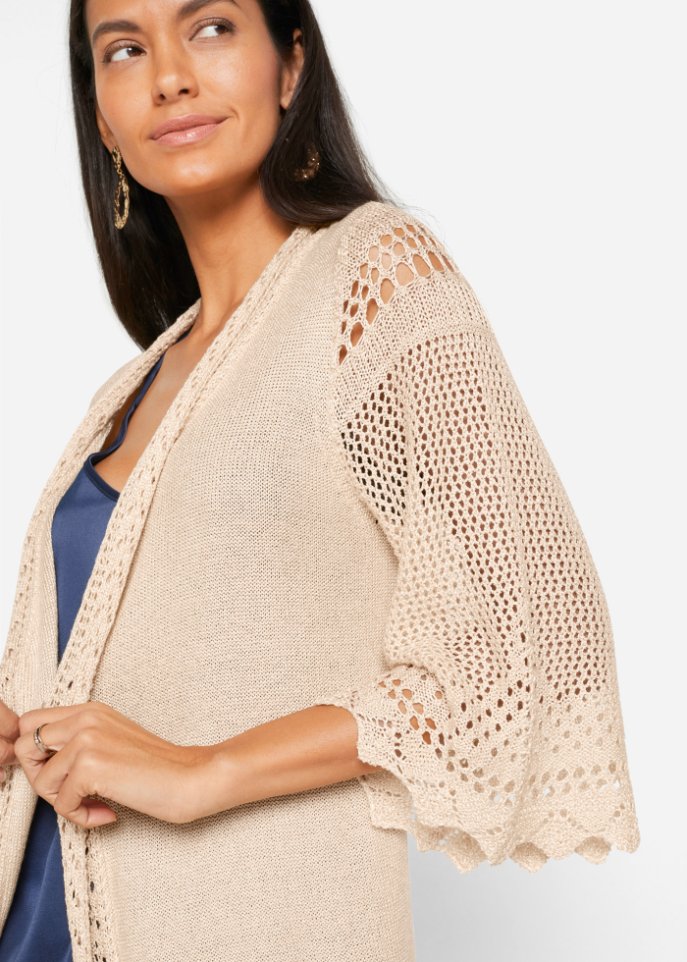 Ajour-Longstrickjacke