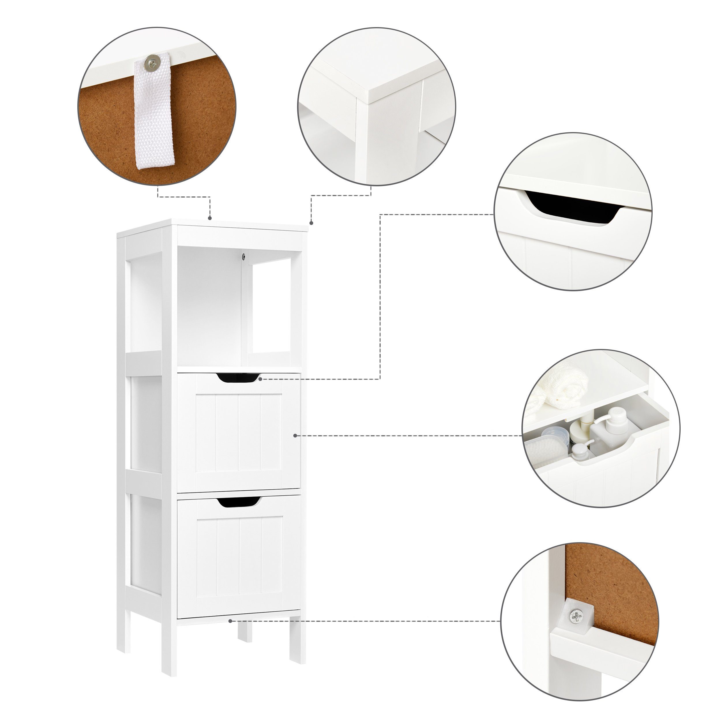 Mondeer Badkommode Badezimmerschrank, Aufbewahrungsschrank, 30x30x89cm, weiß