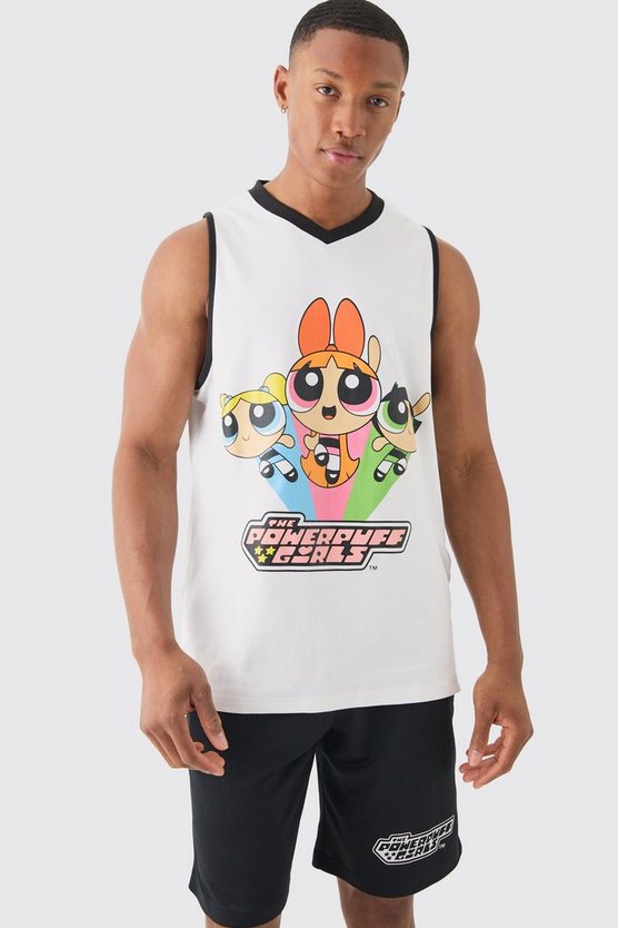 Oversize Mesh-Tanktop und Shorts mit lizenziertem Powerpuff Girls Print