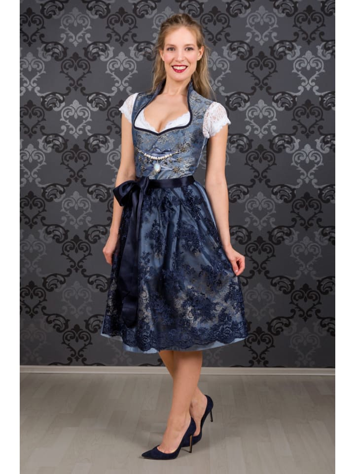 Edelnice Midi Dirndl 2-teilig Stehkragen Adriana in blau günstig kaufen