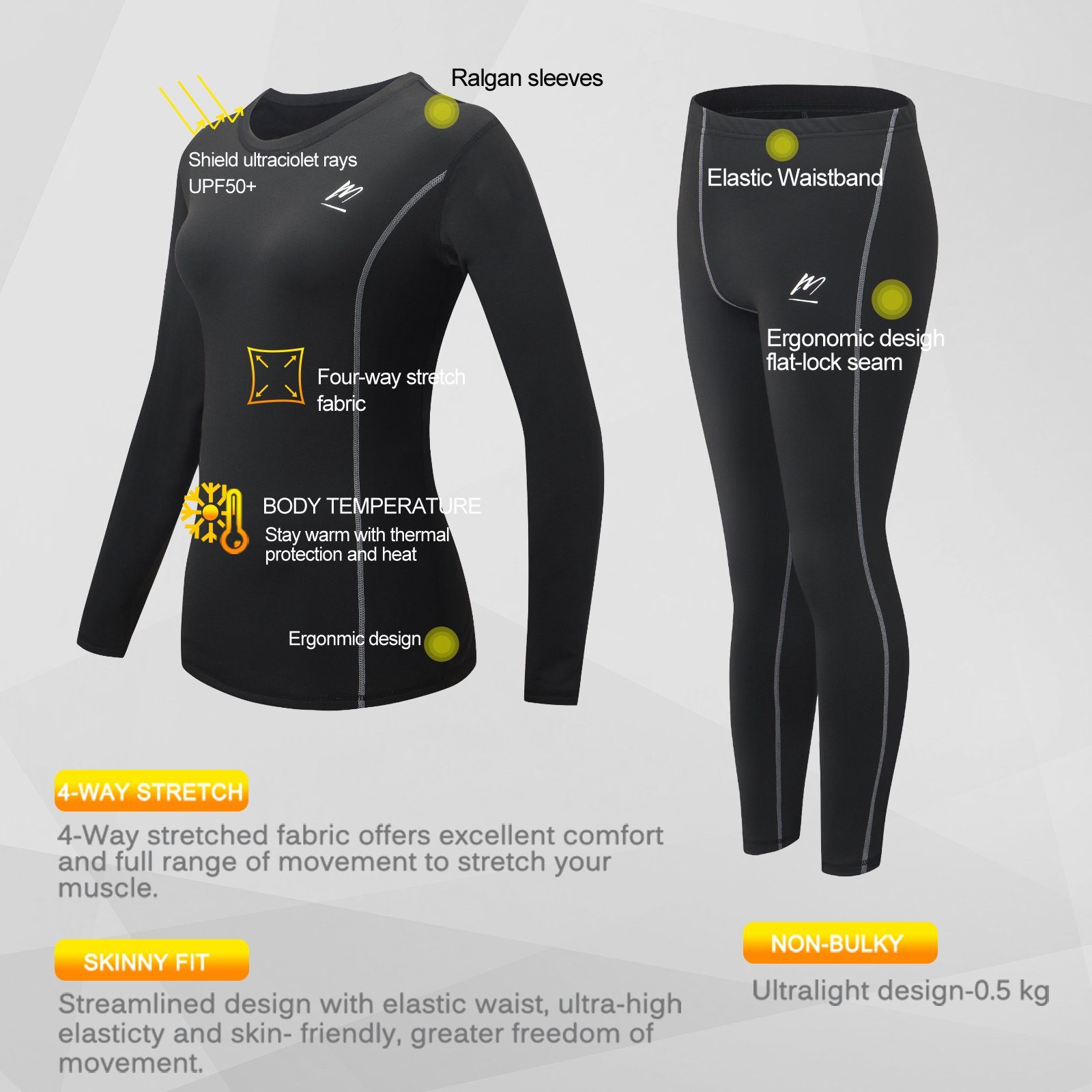 MEETYOO Thermounterhemd Damen Thermounterwäsche Thermo Unterwäsche Set (Funktionswäsche, Thermounterhemd Thermo-Leggings Hose) Pyjamas Sport, Skifahren