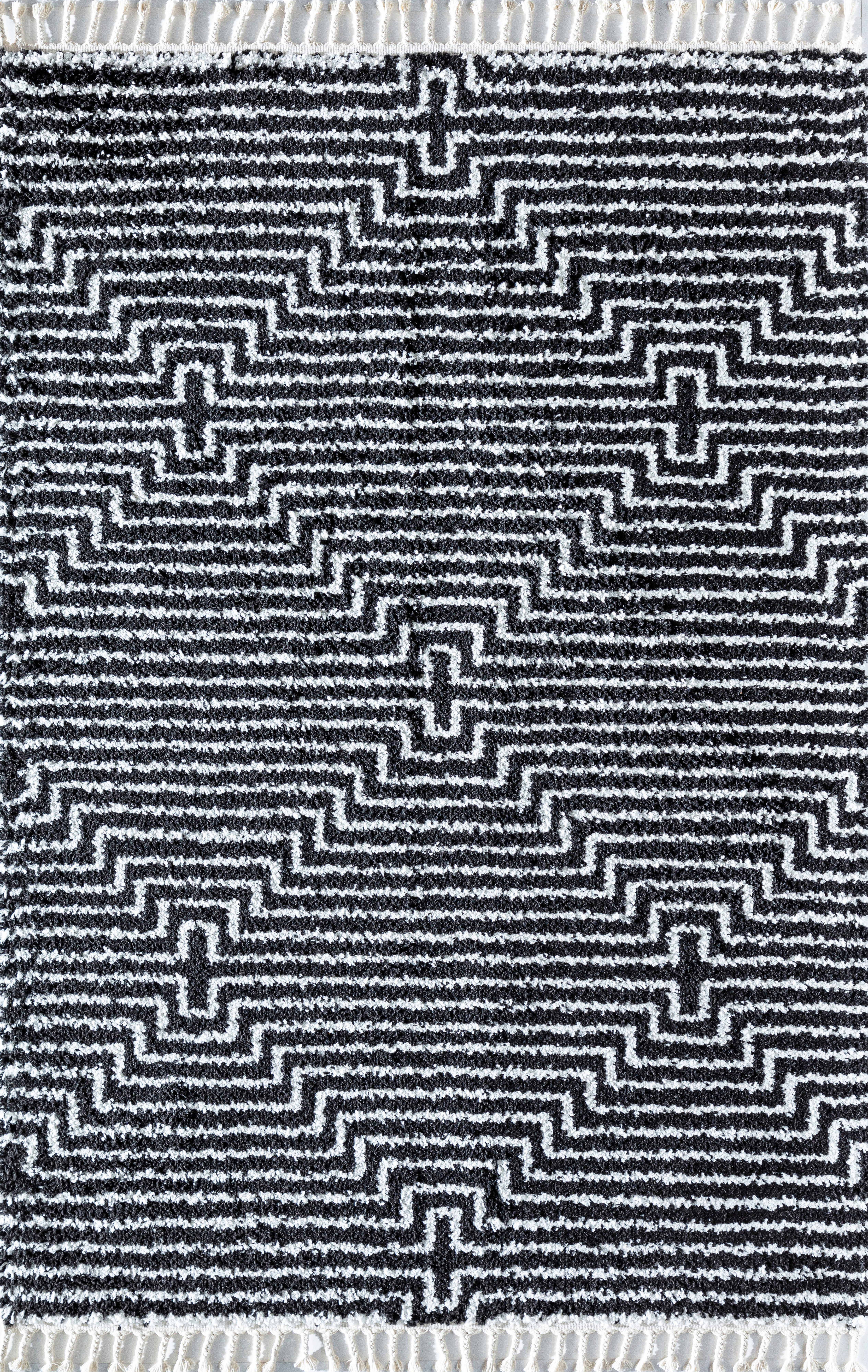 Hochflor-Teppich Bennett BT20, CosmoLiving by Cosmopolitan, rechteckig, Höhe: 32 mm, Boho-Look, Rauten-Design, Scandi-Look, modernder mit Fransen, weich
