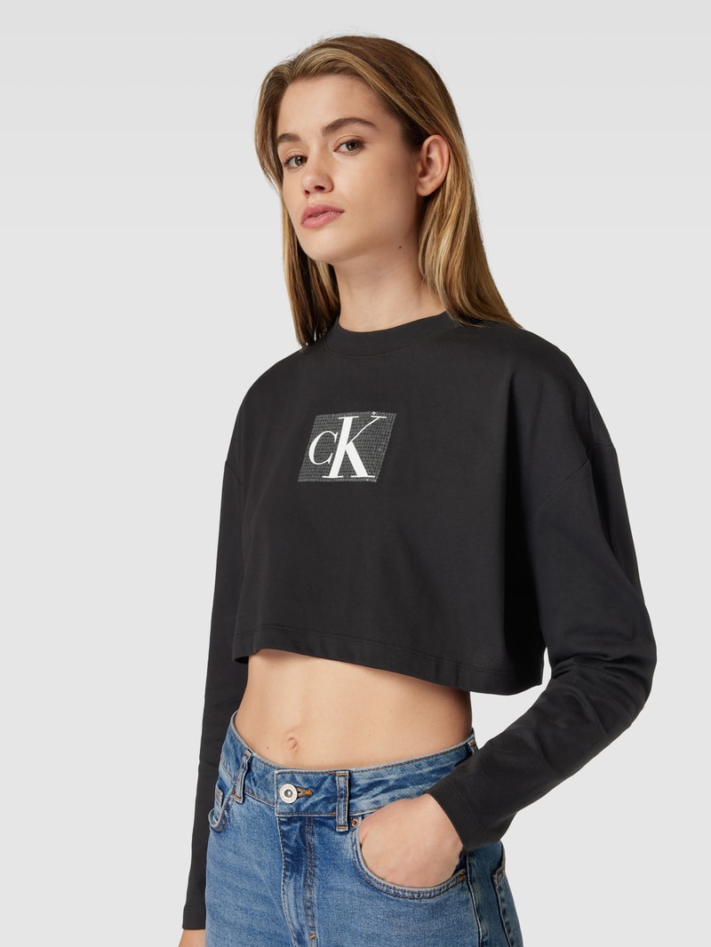 Cropped Longsleeve mit Label-Detail Modell 'SEQUIN' in black