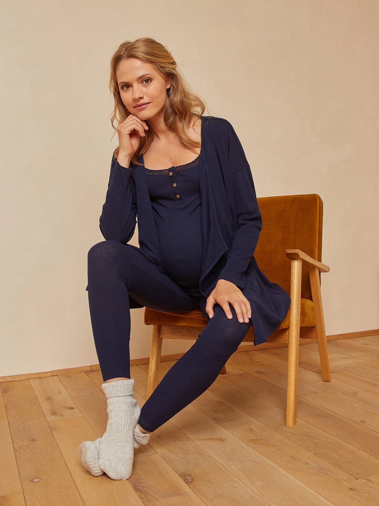Ensemble 3 pièces homewear grossesse et allaitement bleu