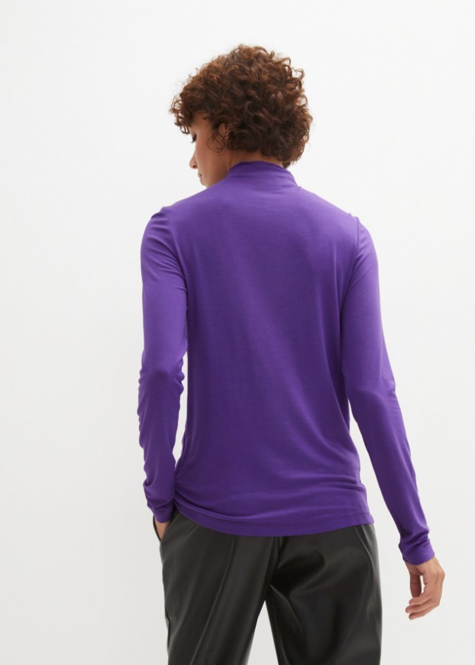 Langarmshirt mit gerafftem Stehkragen