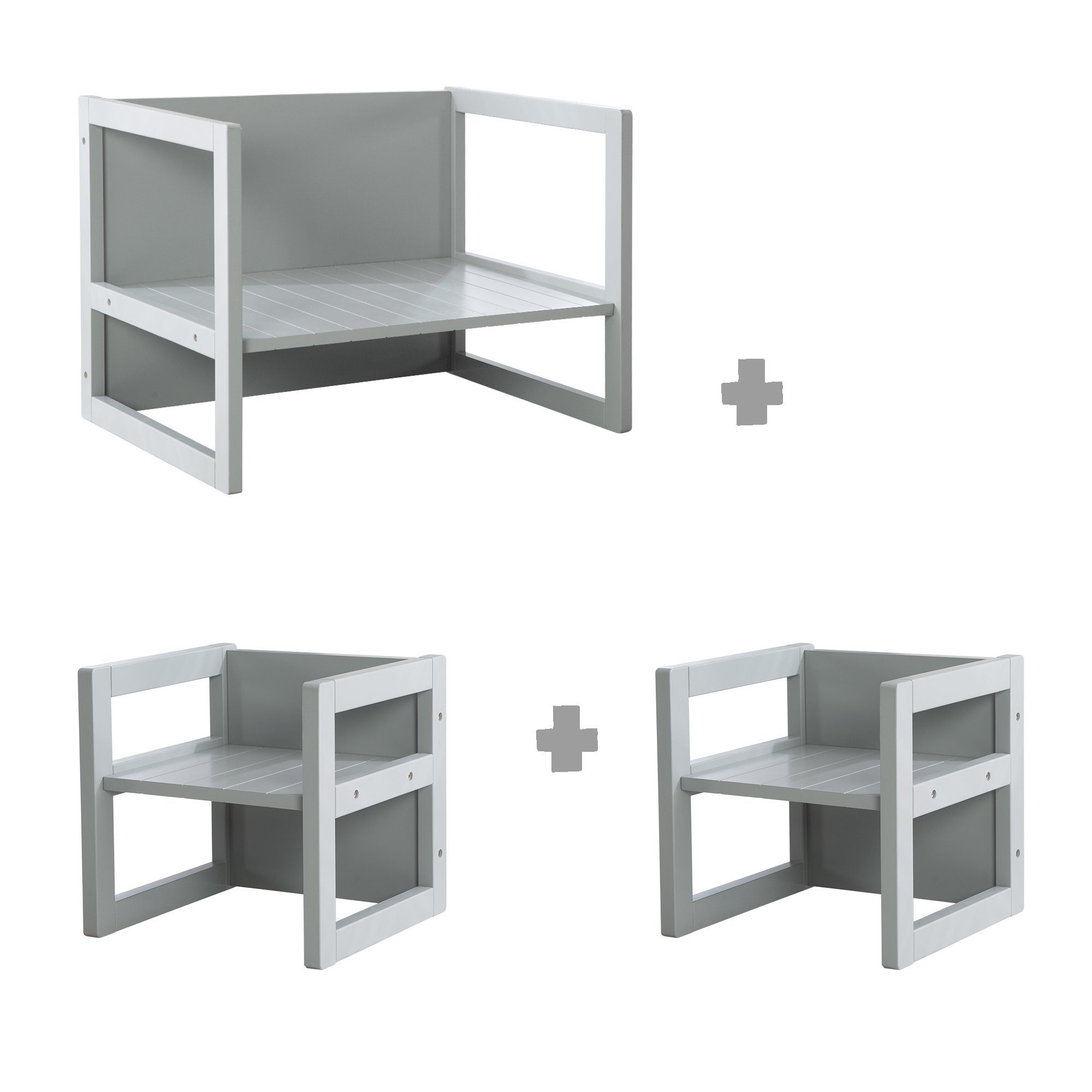 roba® Kindersitzgruppe Sitzset im Landhausstil für Kinder, 2 Hocker & eine zum Tisch umwandelbarer Kinderbank