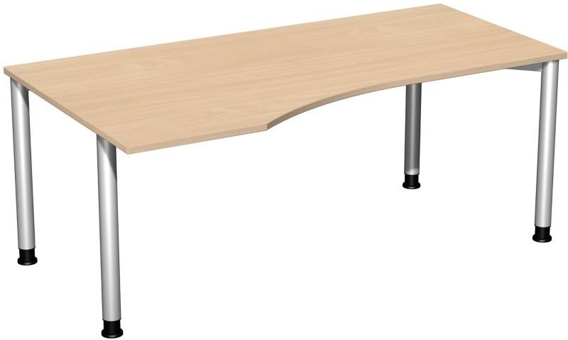 4 Fuß Flex PC-Schreibtisch links höhenverstellbar, 1800x1000x680-800, Buche/Silber