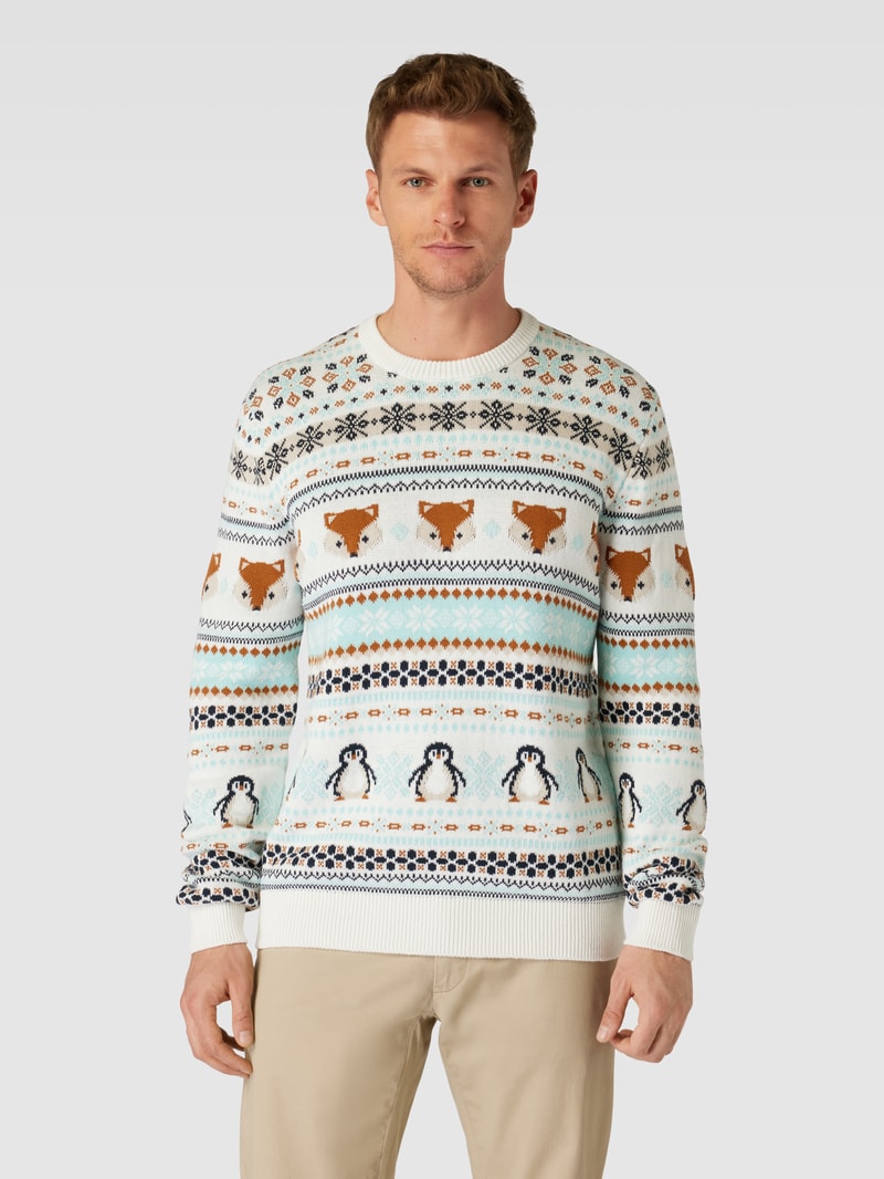 Strickpullover mit Allover-Muster Modell 'CARLOS' in offwhite