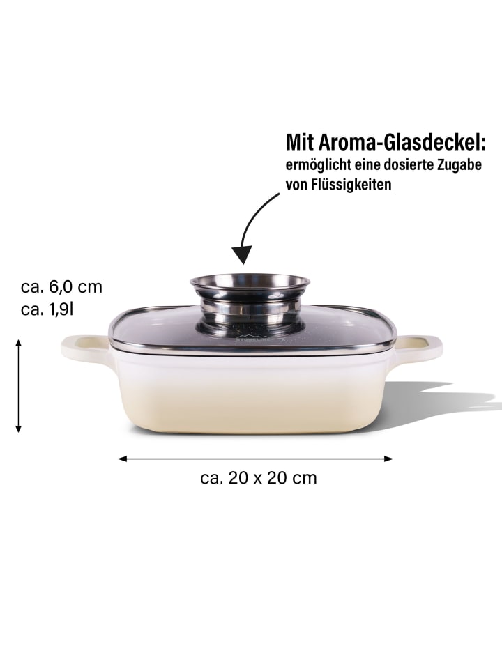 Stoneline STONELINE Servierpfanne 20 x 20 cm mit Aroma Glasdeckel, Eckpfanne in Creme günstig kaufen 20 x 20 cm