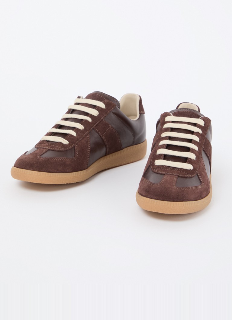 Zapatillas Maison Margiela Replică din piele cu șnur și detalii din piele verde pe față
