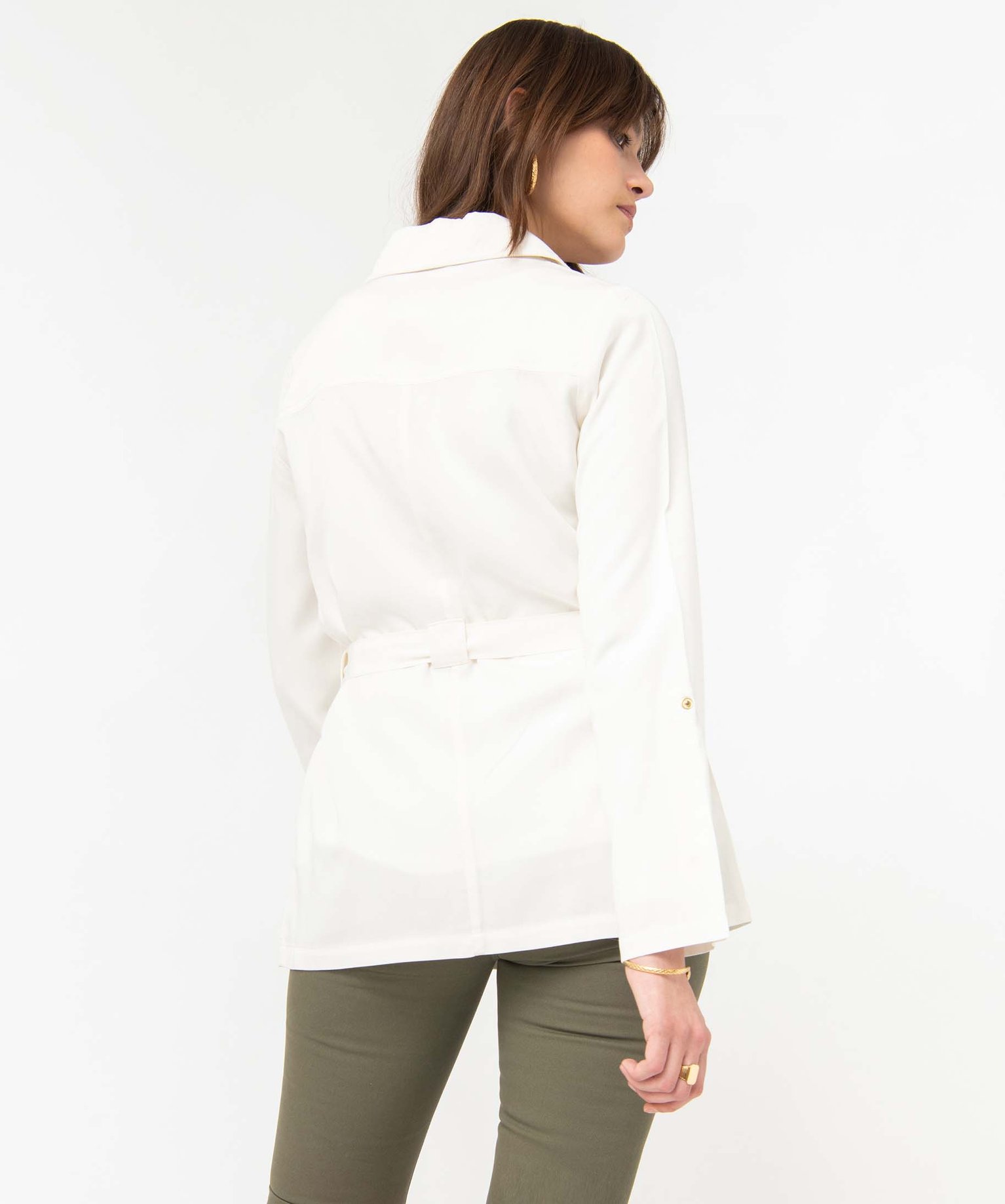 Veste femme en Lyocell avec ceinture blanc | GEMO