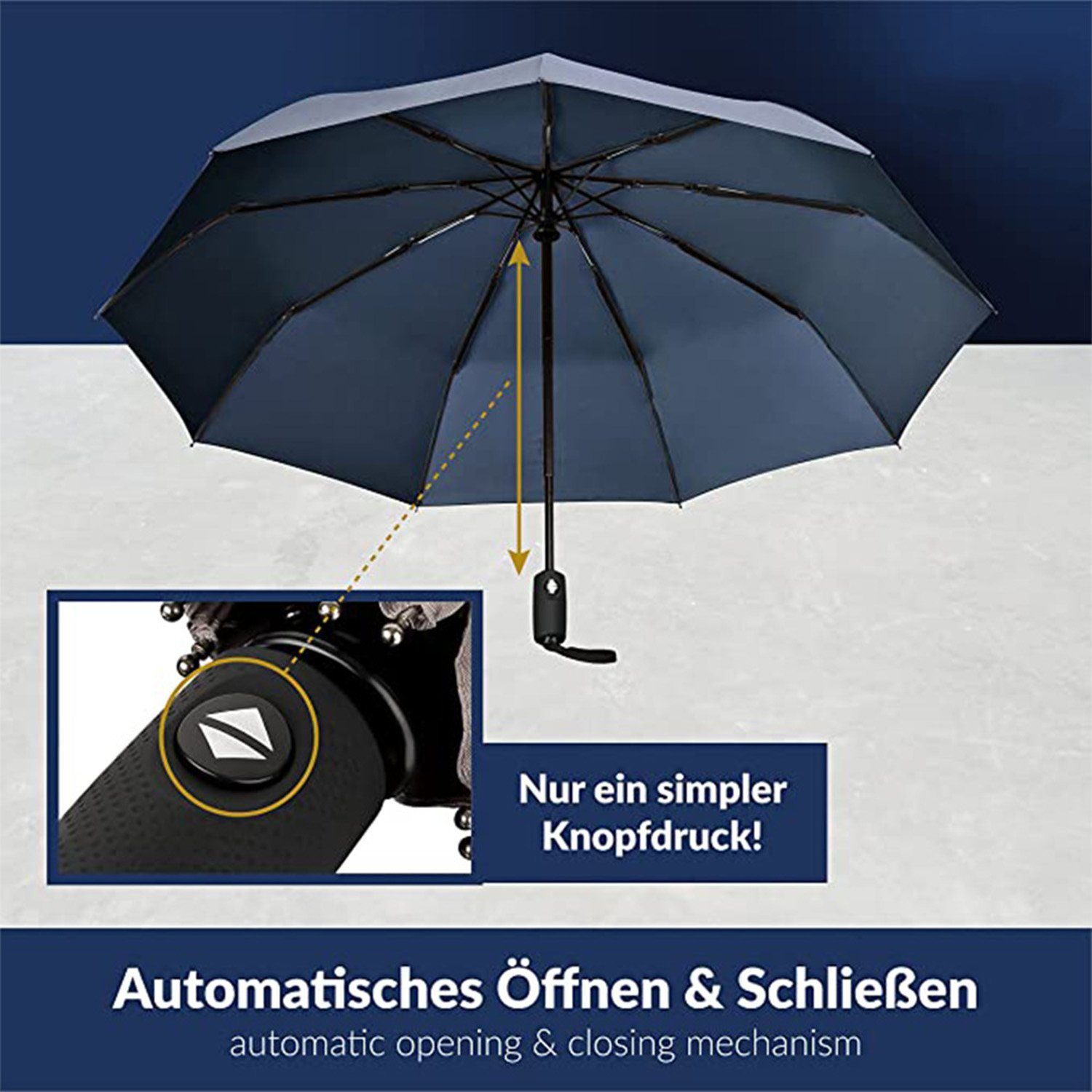 FIDDY Sonnenschirm Vollautomatischer Herren-Regenschirm, supergroßer automatischer Dreifach-Faltregenschirm.