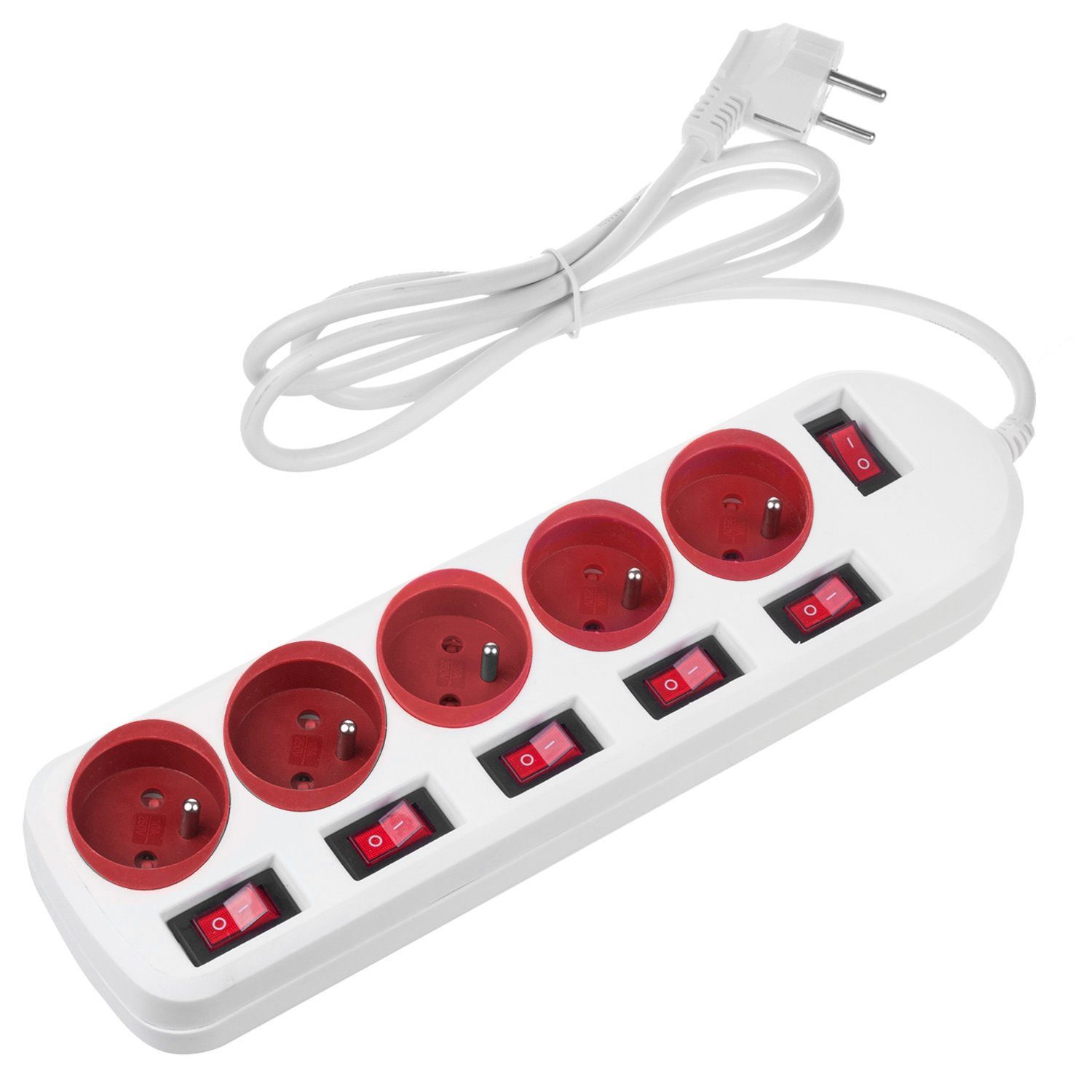 Maclean MCE204 Steckdosenleiste (Ein- / Ausschalter, separate Ein- / Ausschalter, Schalterbeleuchtung, Kinderschutz, Kindersicherung, Kabellänge 1.5 m), 5-Fach Steckdosenleiste Typ-E 1,5m