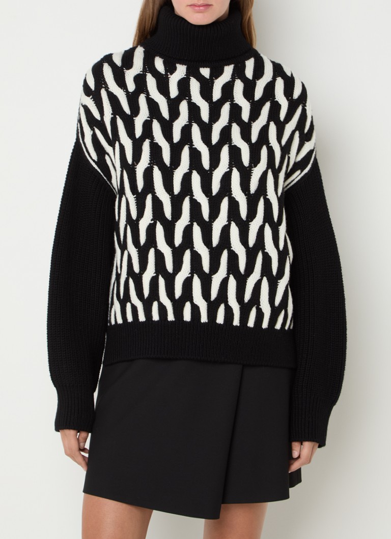 Pulover HUGO BOSS Ferdolia din tricot gros de lână cu model integrat.