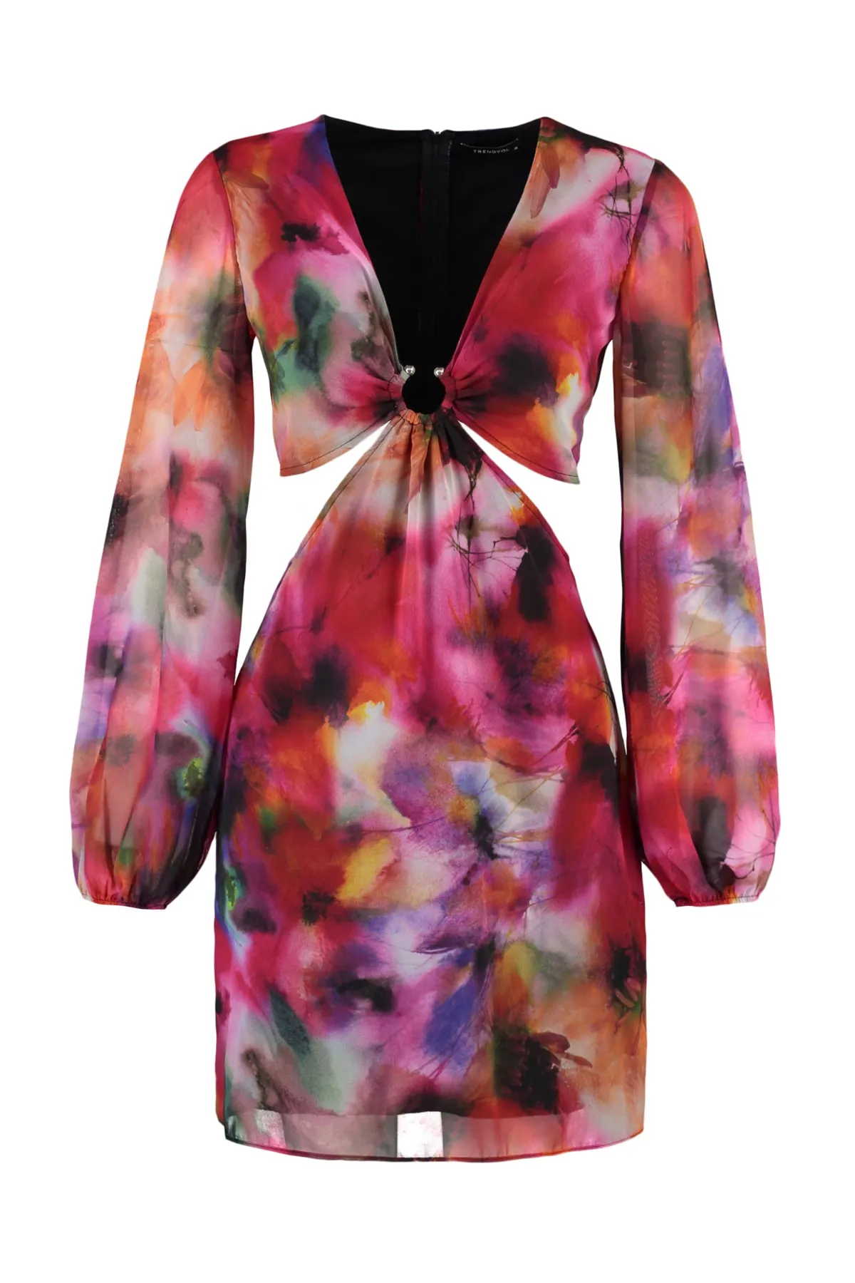 Trendyol Collection  Mehrfarbiges, gerade geschnittenes, gewebtes Mini-Fensterkleid mit detailliertem Muster aus Chiffon in limitierter Auflage TWOSS22EL2574