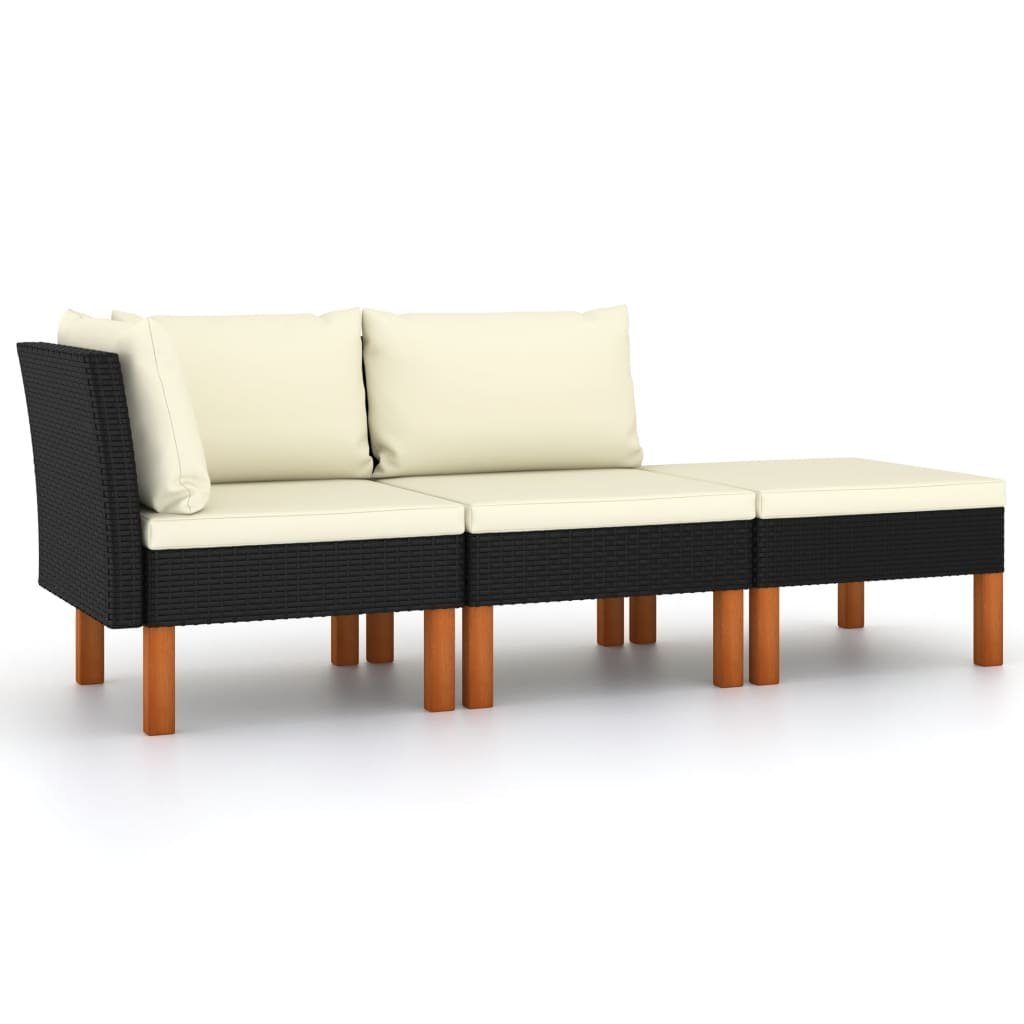 vidaXL Loungesofa 3-tlg. Garten-Lounge-Set Poly Rattan und Eukalyptus Massivholz, 1 Teile