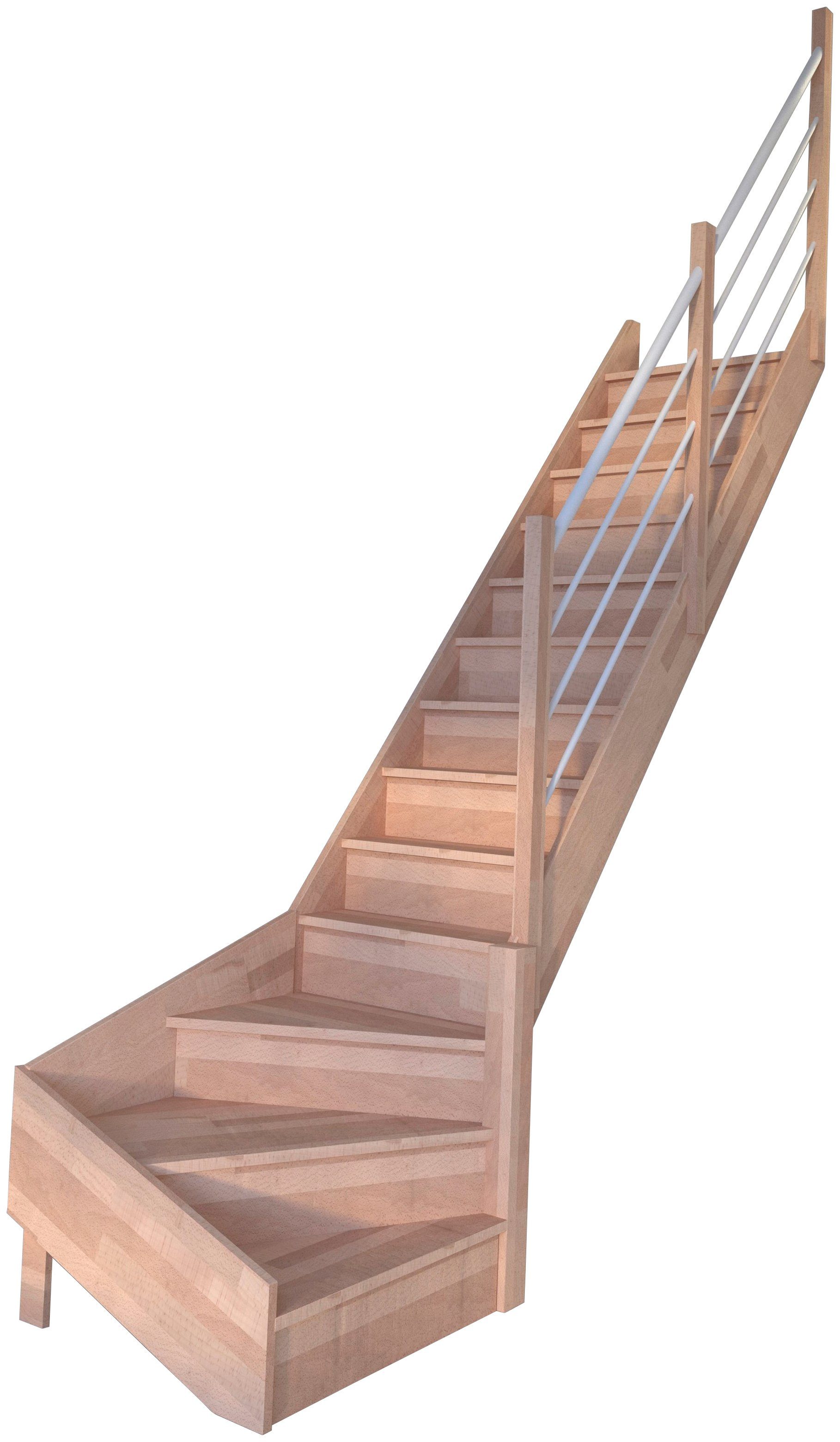 Starwood Raumspartreppe Massivholz Rhodos, Holz-Edelstahl Weiß, für Geschosshöhen bis 300 cm, Stufen geschlossen, gewendelt Rechts, Durchgehende Wangenteile