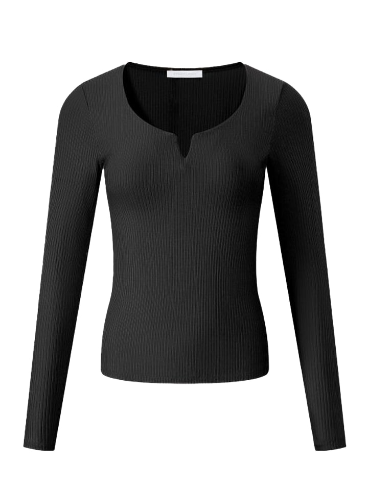 SASSYCLASSY Geripptes Langarmshirt in schwarz günstig kaufen