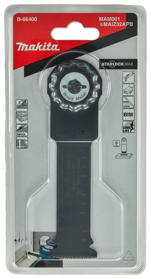 Accessori Makita B-66400-5 MAM001 Lama per sega a immersione 32x80mm per legno e acciaio Lama per multiutensile Starlock Max 5 pezzi