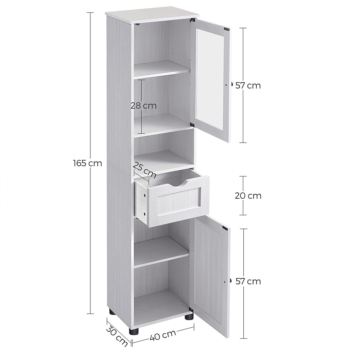 VASAGLE Badkommode Badezimmerschrank, Hochschrank, verstellbare Ablagen