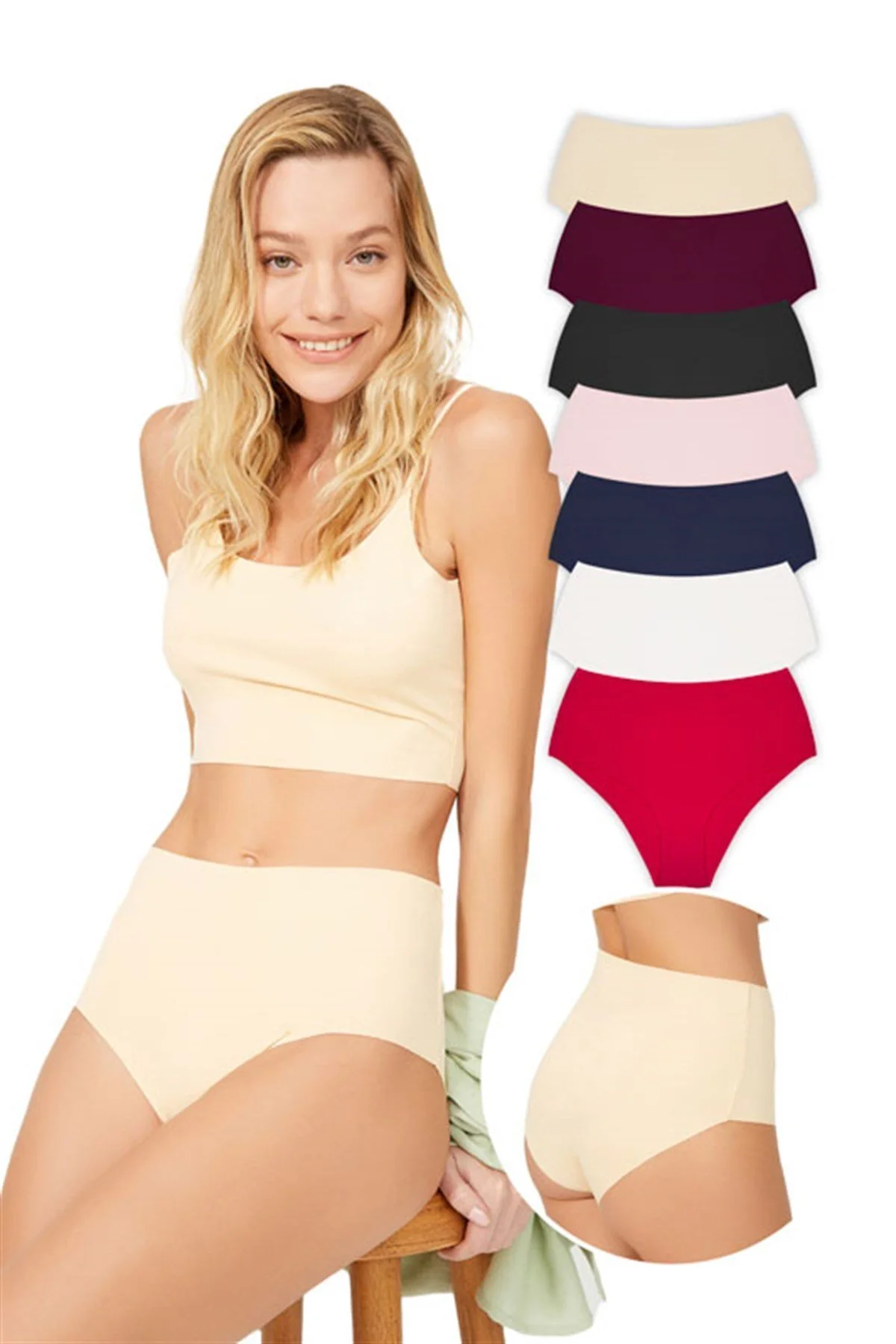 Cottonhill  Lasergeschnittene Basic-Bikini-Höschen mit hoher Taille, 7er-Pack – 2
