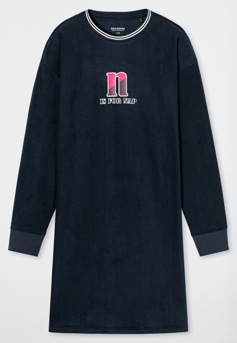 Sleepshirt langarm Fleece Bündchen nachtblau - Teens Nightwear