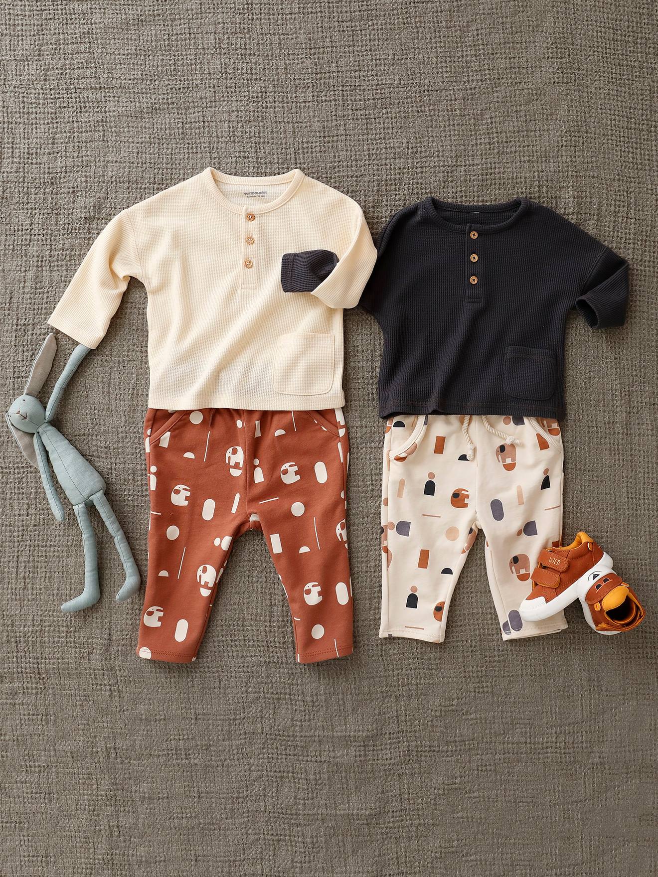 Vertbaudet Baby-Set: Shirt & Sweathose Oeko-Tex - khaki