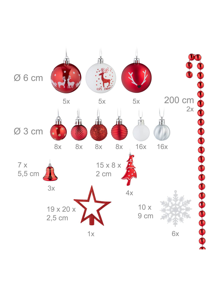 relaxdays 103-tlg. Weihnachtskugeln Set in Rot/ Weiß günstig kaufen onesize