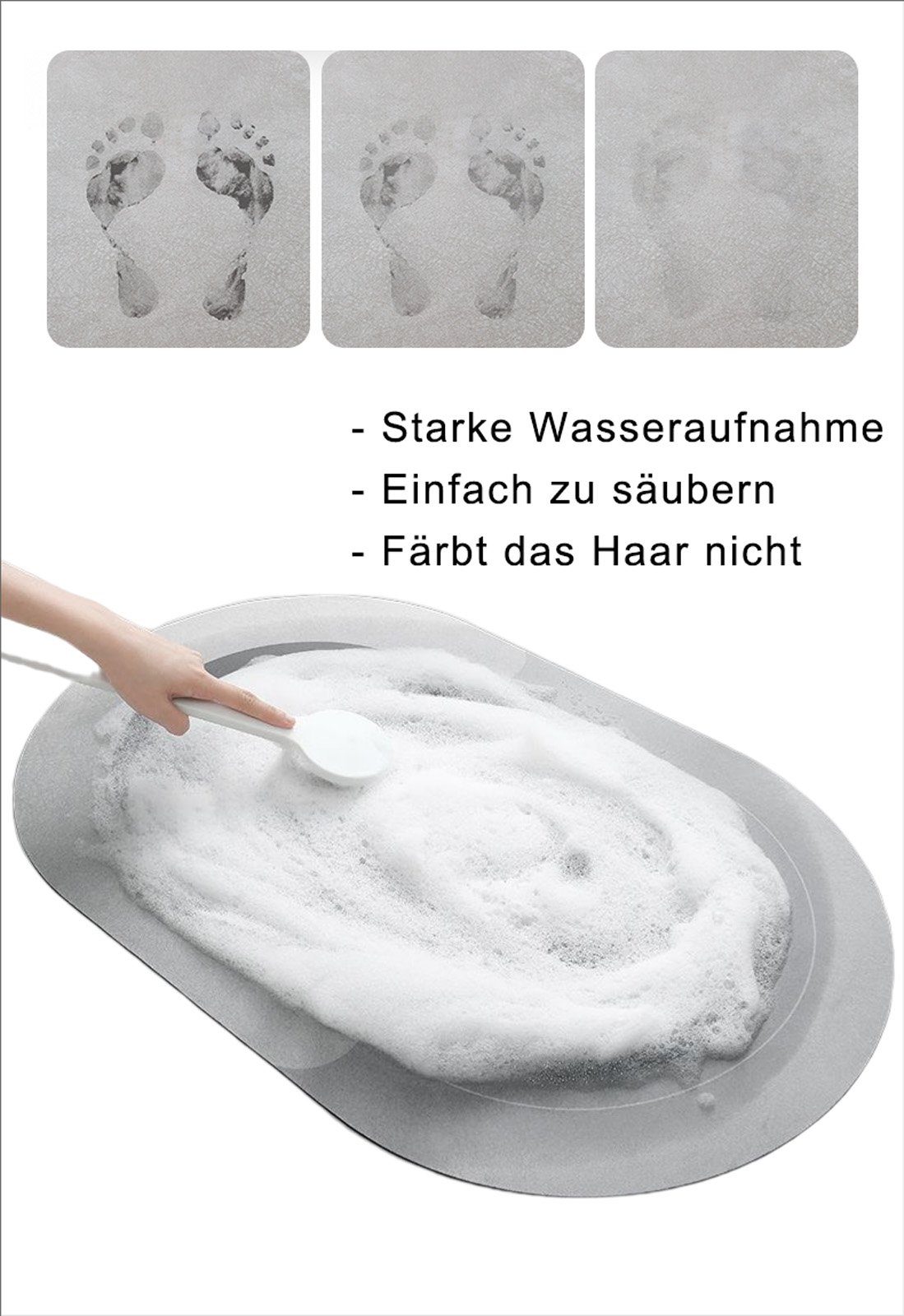 Badematte Rutschfeste Saugfähige Fußmatten, Kieselalgenschlamm Badematte CALIYO, Höhe 60 mm, schnell trocknend, strapazierfähig, Baumwollähnliches Vlies + Naturkautschuk, Badematte-Oval, 1, Hochgradig saugfähig/Schnelles Trocknen/Reinigbar