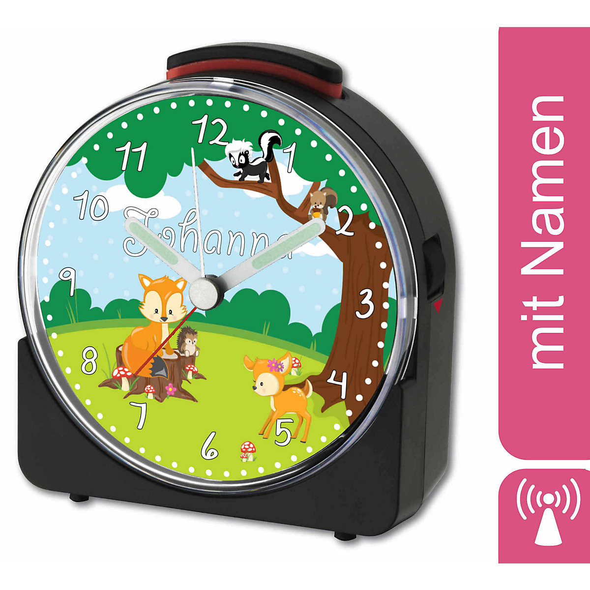 Kinder Funkwecker weiß personalisiert mit Namen Waldtiere
