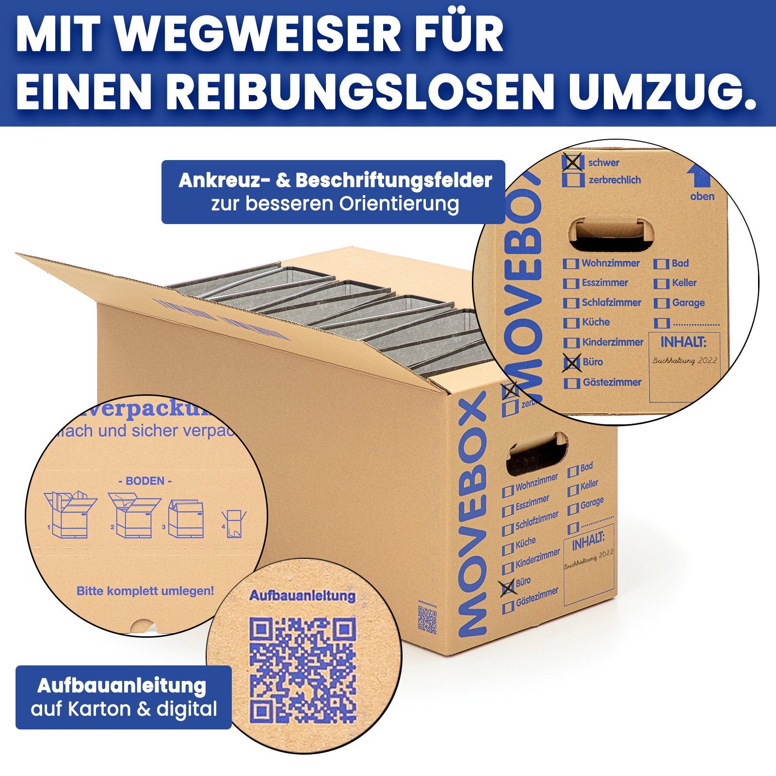 KK Verpackungen Aufbewahrungsbox (Spar-Set, 10 St., 10er-Set), Movebox 2-welliger Umzugskarton Umzugskiste 40kg Braun
