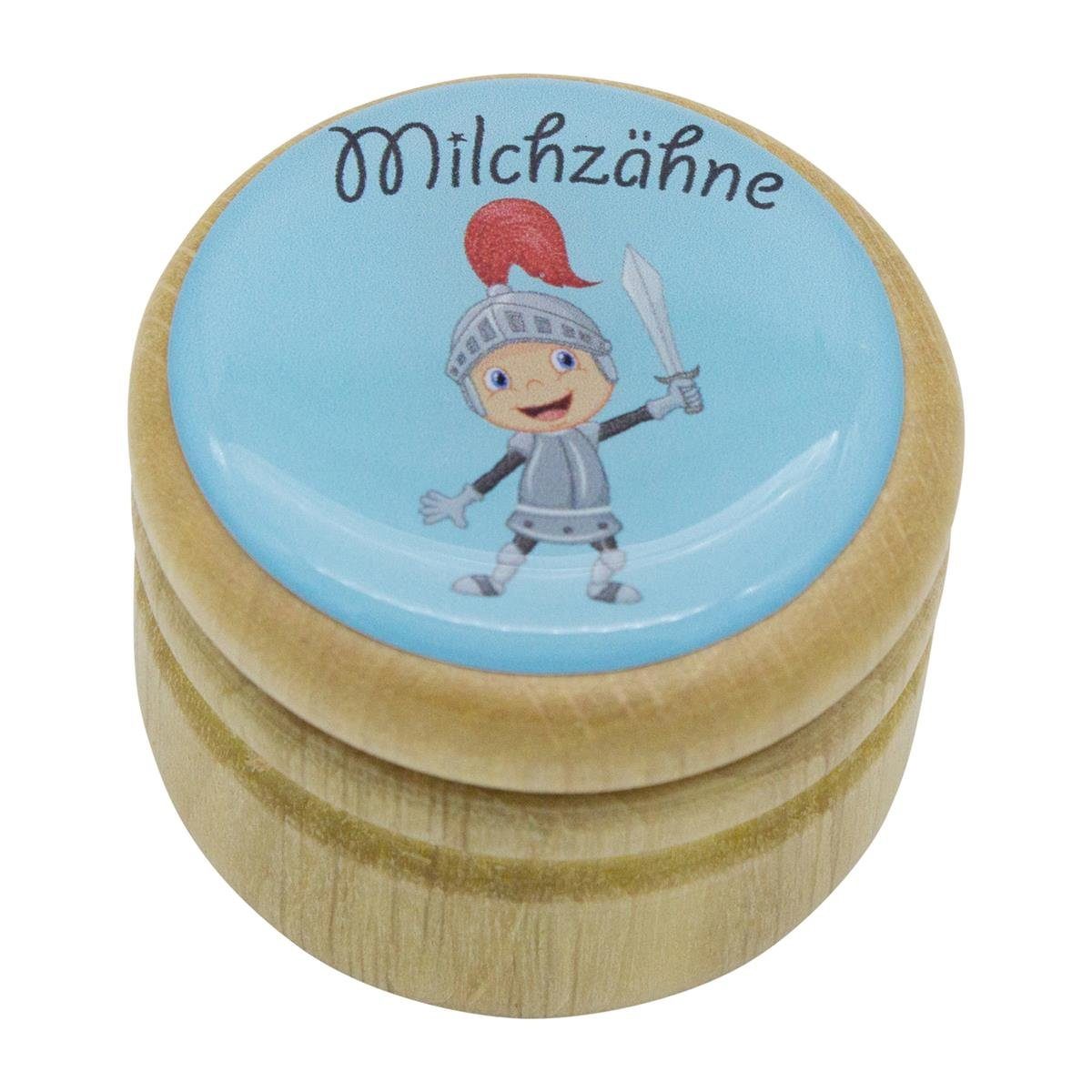 GICO Zahndose Milchzahndose Ritter Zahndose Milchzähne Bilderdose aus Holz mit Drehv, Bilderdose für Jungen und Mädchen