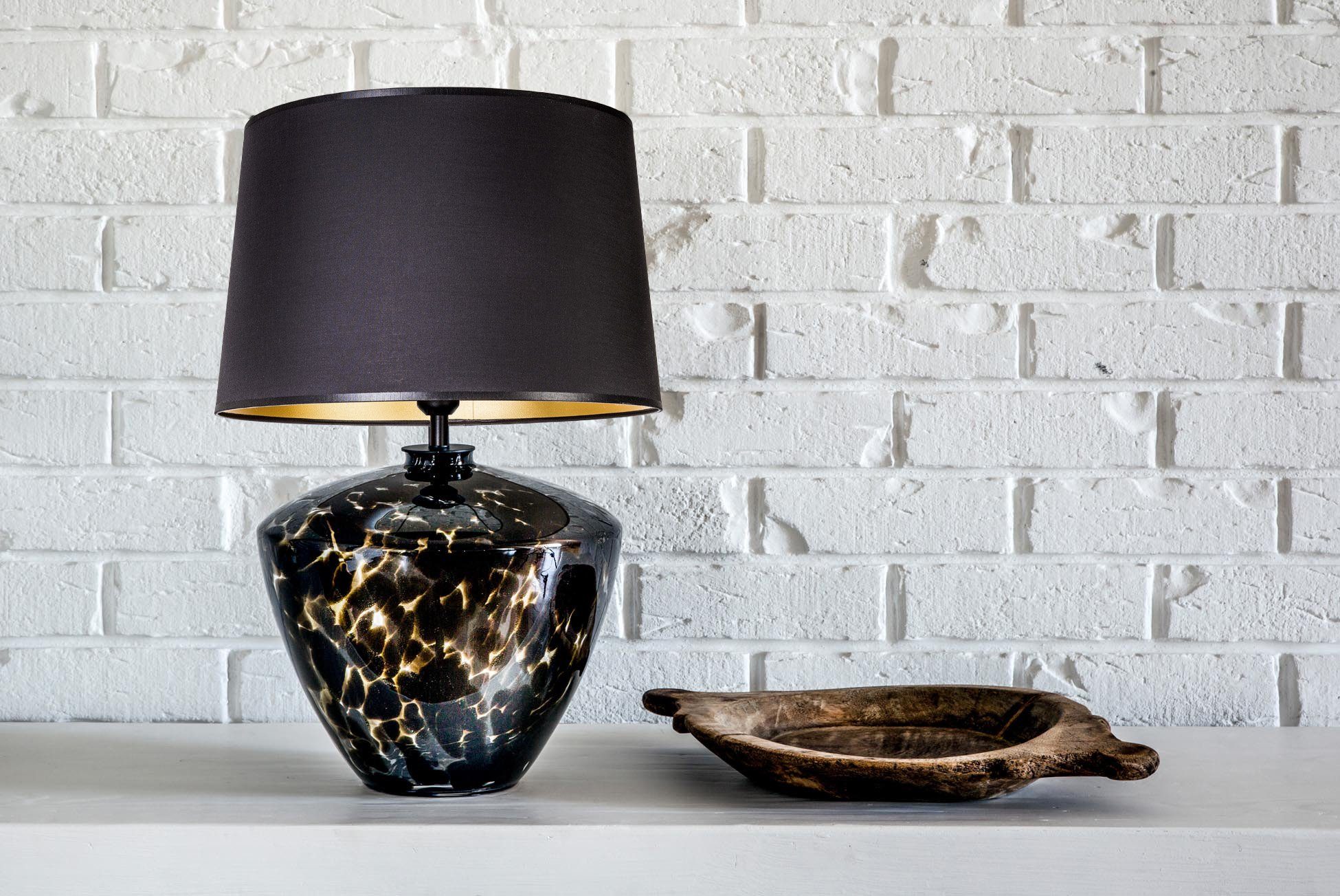 Signature Home Collection Tischleuchte Tischlampe Glas gefleckt mit Lampenschirm schwarz, ohne Leuchtmittel, Warmweiß, Glaslampe mundgeblasenes Glas