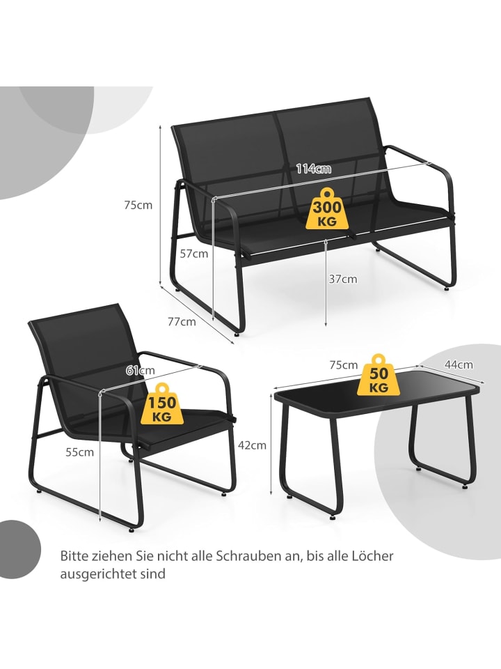 COSTWAY 4 tlg. Gartenmöbel Set in Schwarz günstig kaufen onesize