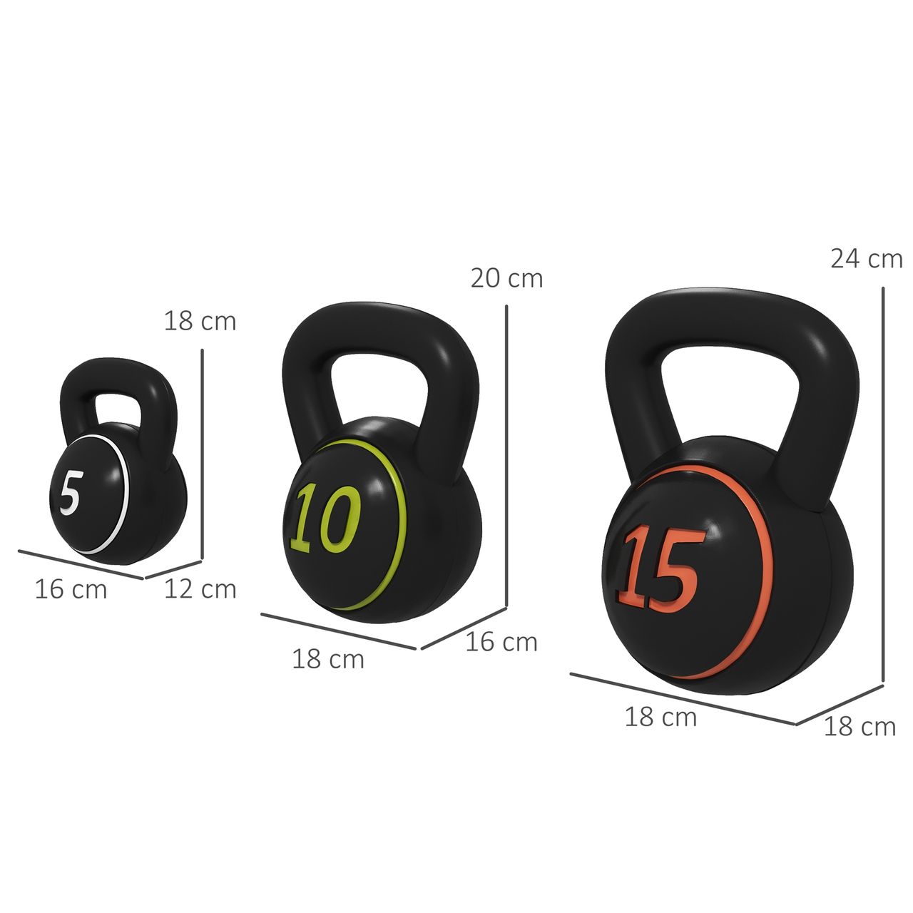 SPORTNOW SPORTNOW Kettlebell 3er Set, 2,2kg, 4,5kg, 6,8kg Kugelhantel, für Gymnastik