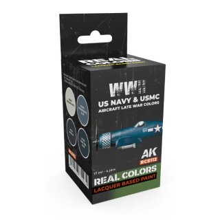 AK Real Colors Paintset - WWII US Navy & USMC Aircraft Late War Colors (4x 17ml)