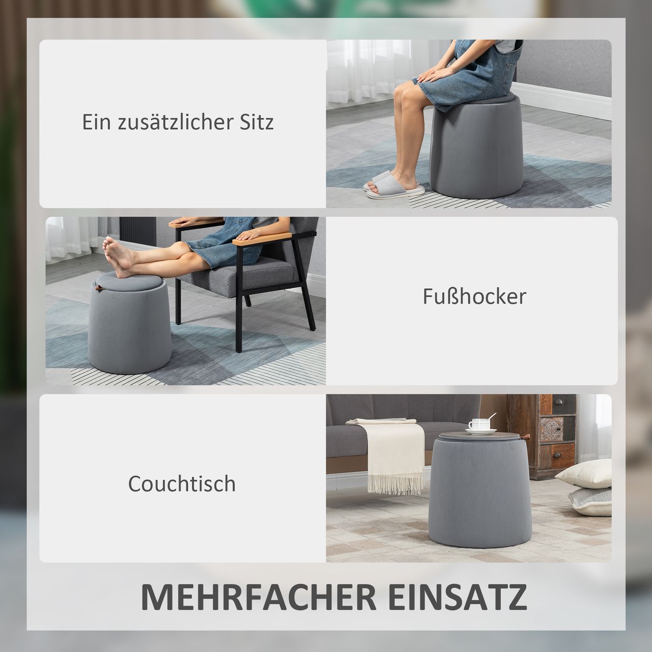 HOMCOM 2-in-1 Ottomane Sitzhocker inklusive Stauraum, abnehmbaren Deckel Grau