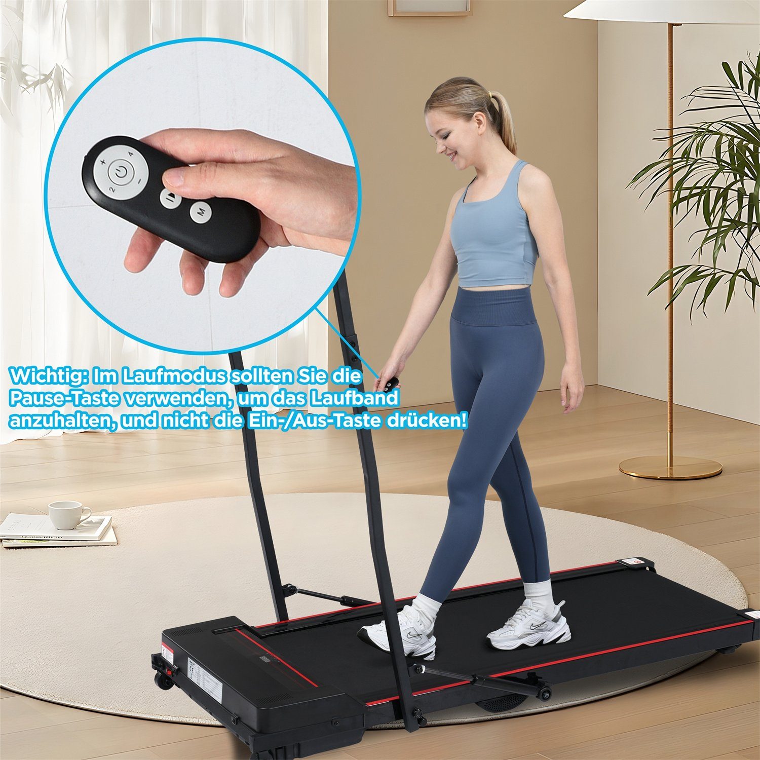 Fangqi Laufband 2.25HP klappbares Laufband, LED Anzeige, mit Fernbedienung, Geschwindigkeit 1-12 km/h, breites Profil( 100x38cm)