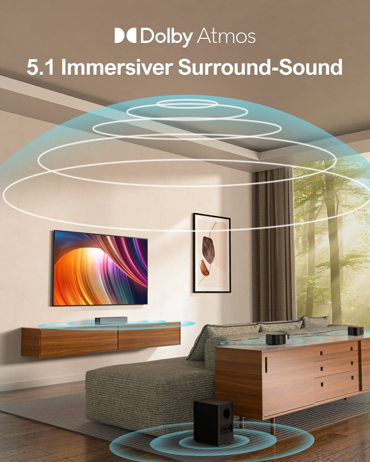 Ultimea Poseidon D60 5.1-Kanal Dolby Atmos Soundbar (410 W, Dolby Atmos, Einstellbarer Surround Sound und Bass, HDMI eARC)