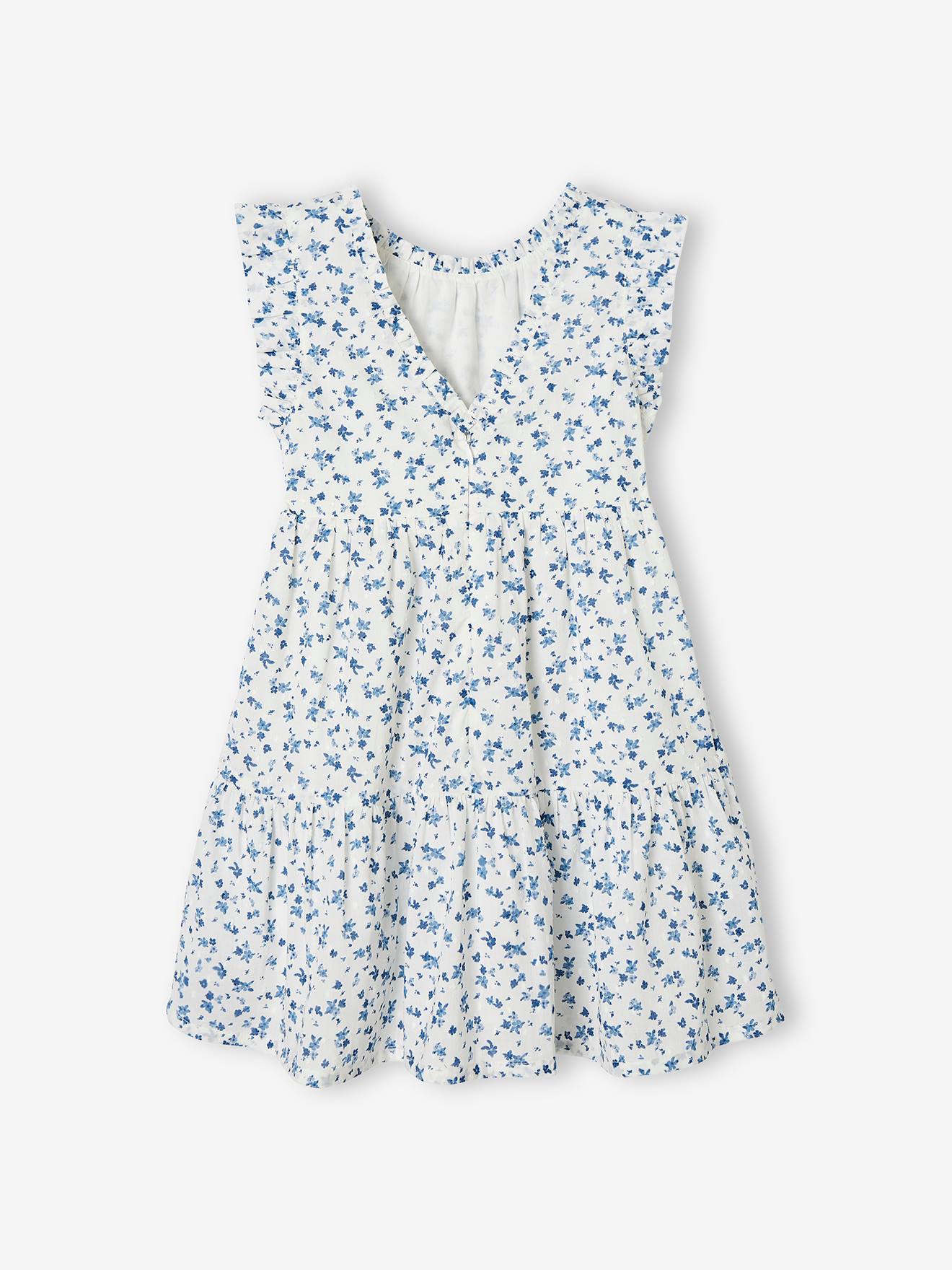 Robe de cérémonie motifs fleurs fille écru