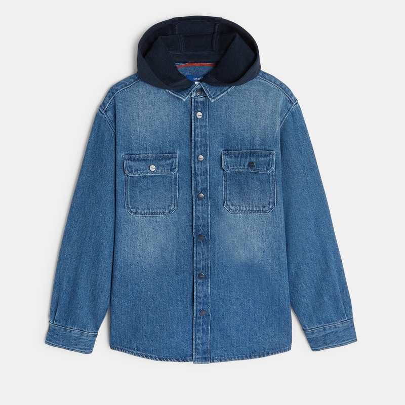 Surchemise en jean à capuche amovible bleue garçon