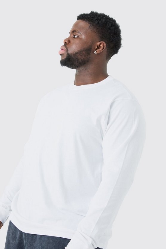 Plus langärmliges Rundhals T-Shirt