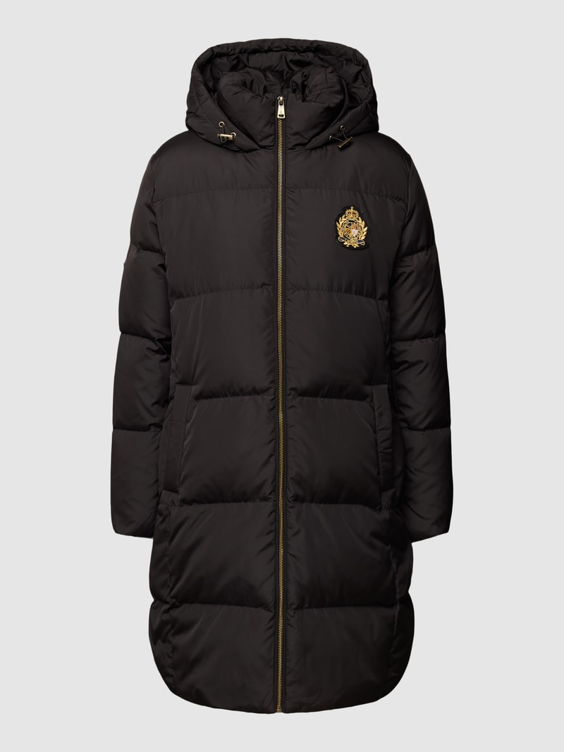 Daunenmantel mit Label-Patch in schwarz