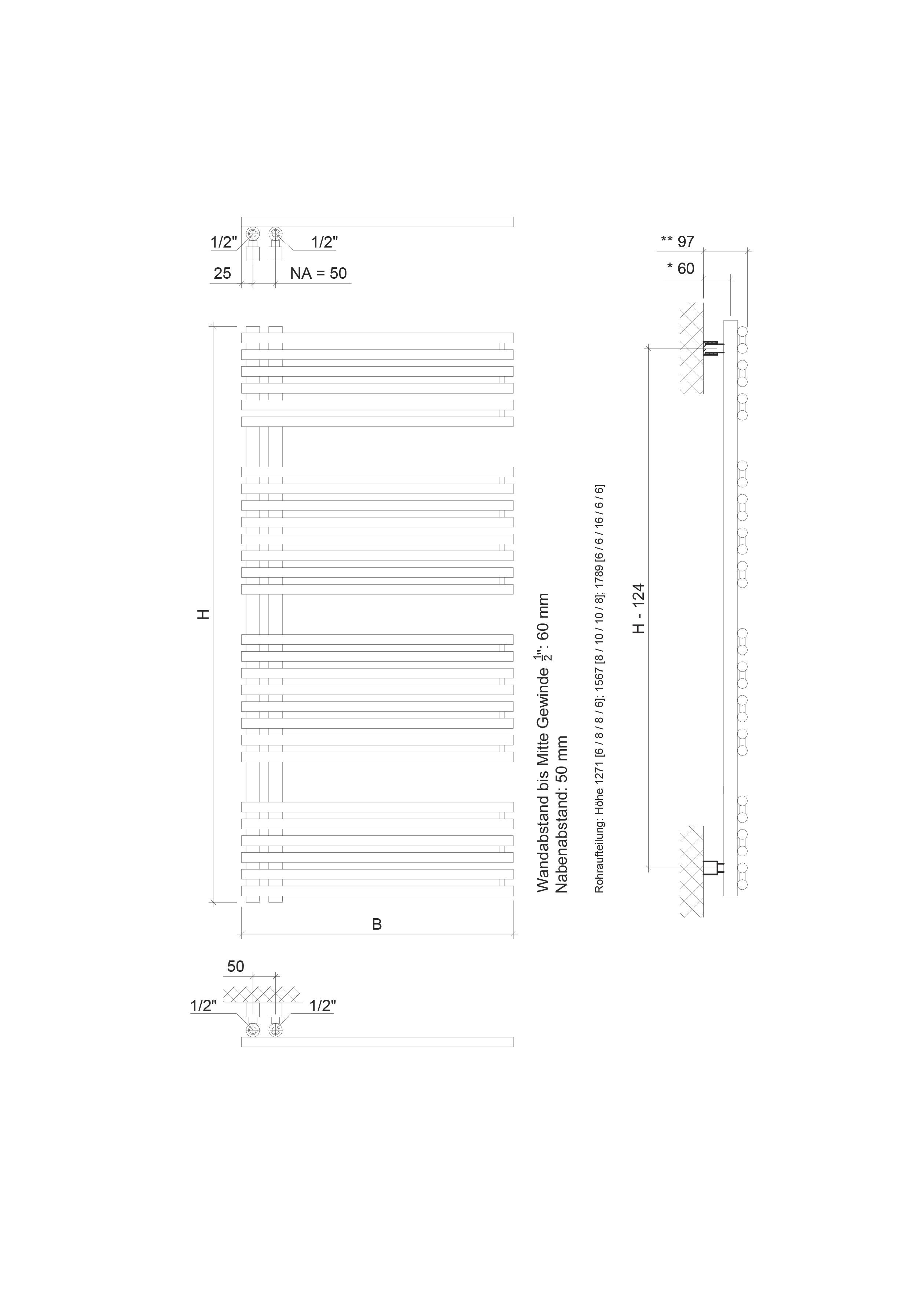Ximax Badheizkörper Helene 1567 mm x 600 mm, 921 Watt, 50 mm Anschluss, weiß