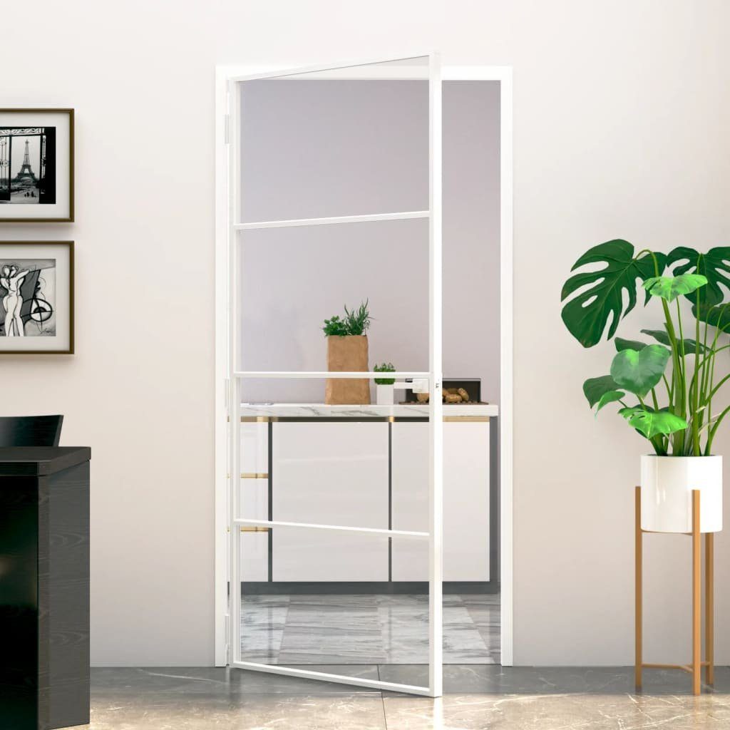 vidaXL Haustür Innentür Weiß 93x201,5 cm Hartglas & Aluminium Schlank (1-St)