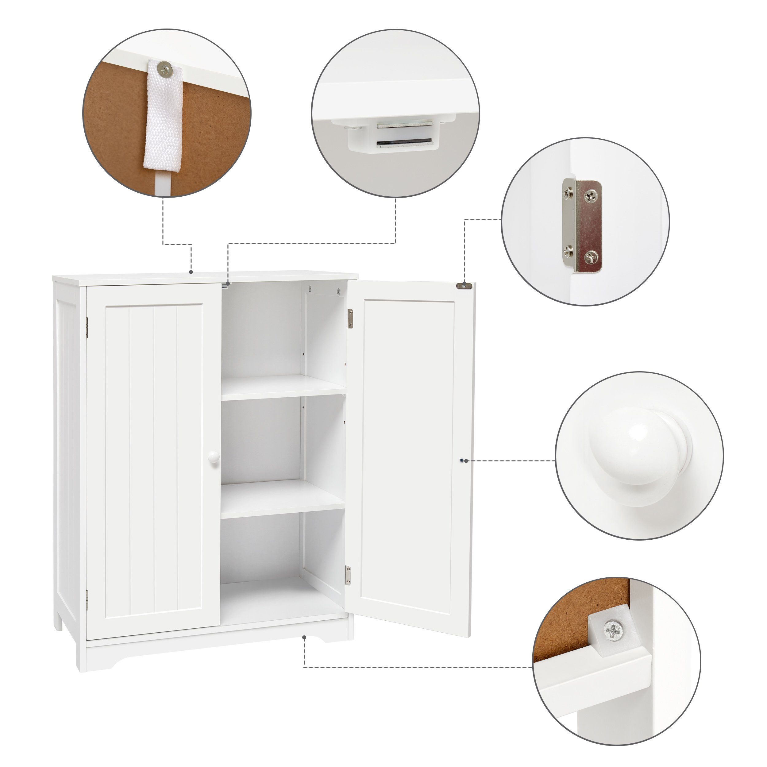 Mondeer Badkommode Badezimmerschrank, mit Stauraum, 30 x 60 x 80 cm, Weiß